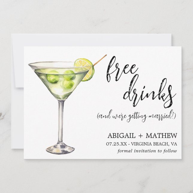 Reserve A Data Foto Engraçada de Casamento com Coquetel Martini C (Frente)