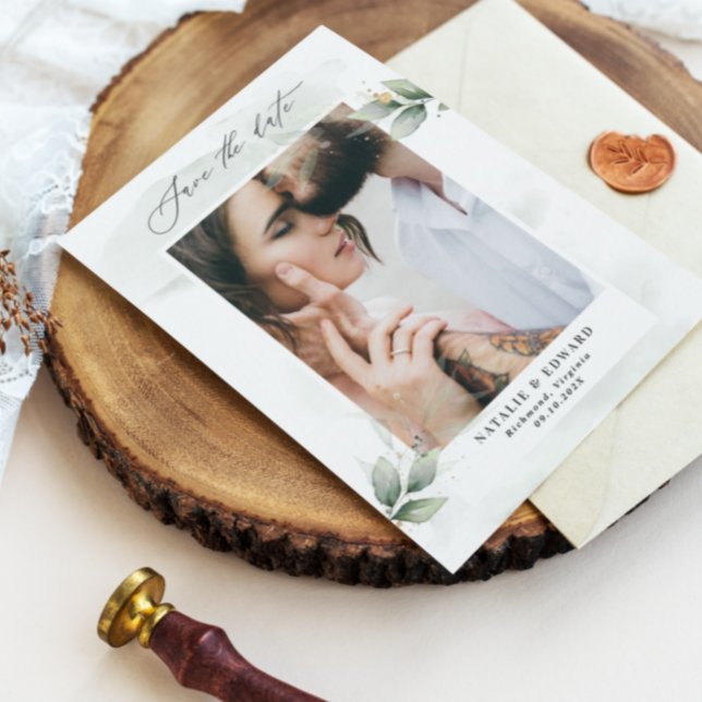 Reserve A Data Foto Eucalyptus do casamento elegante moderno verd (Criador carregado)