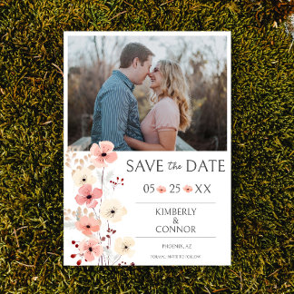 Reserve A Data Foto Floral do Modern Boho Salvar a Data | Branco