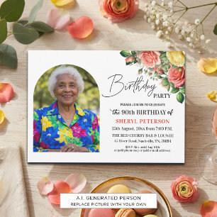 Reserve A Data Foto Floral Elegante Aniversário de 90 anos