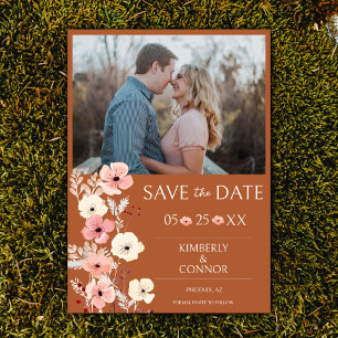 Reserve A Data Foto Floral Modern Boho Laranja queimada