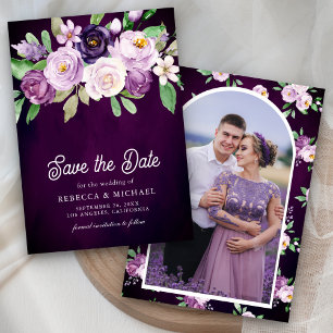 Reserve A Data Foto Floral Roxa Escura e Mal-humorada de Casament