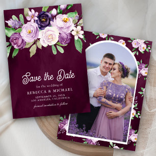 Reserve A Data Foto Floral Roxa Escura e Malva de Casamento