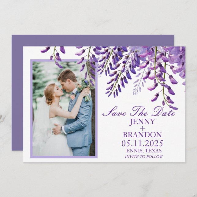 Reserve A Data Foto floral roxo lavanda elegante glicínias (Frente/Verso)