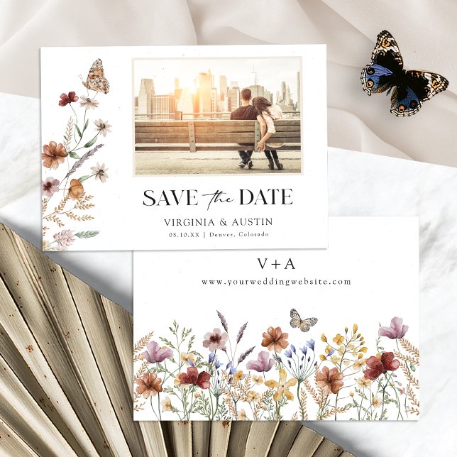 Reserve A Data Foto Floral Salve a Data (Photo Boho Floral Save The Date Invite Monogrammed with Butterfly by Painted Paperie
)