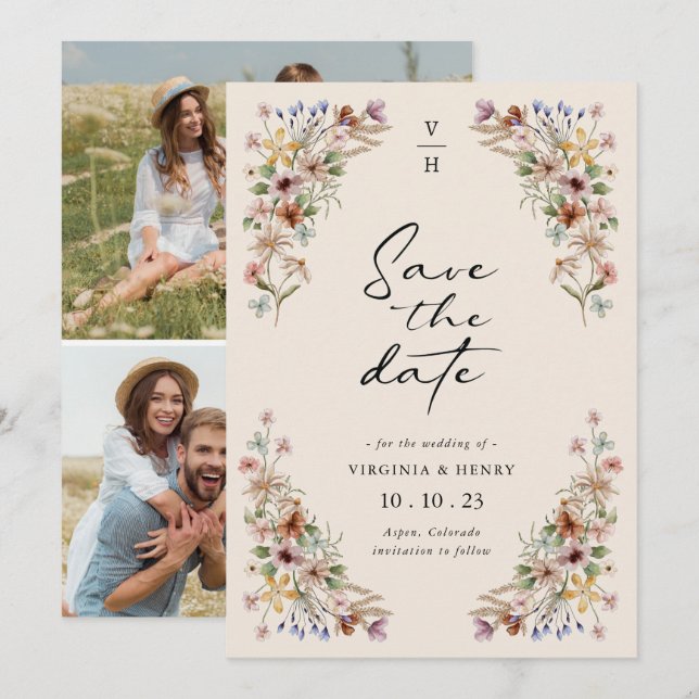 Reserve A Data Foto Floral Vintage (Frente/Verso)