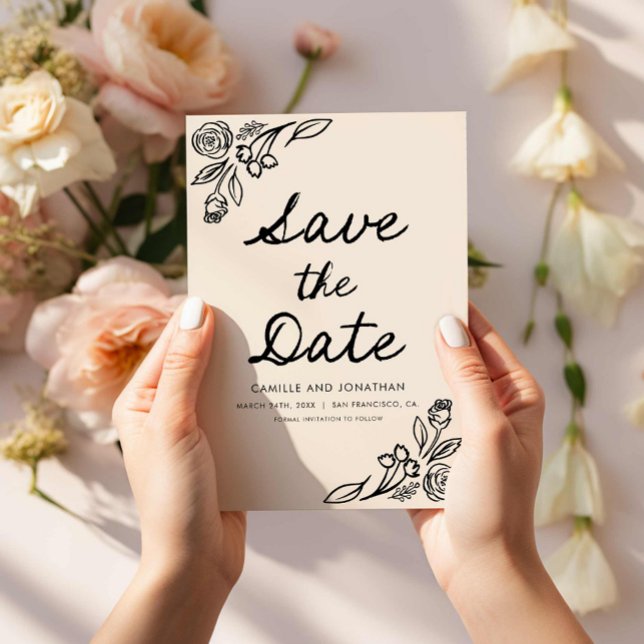 Reserve A Data Foto Floral Whimsical Salve a Data (Whimsical Floral Photo Save the Date Card)