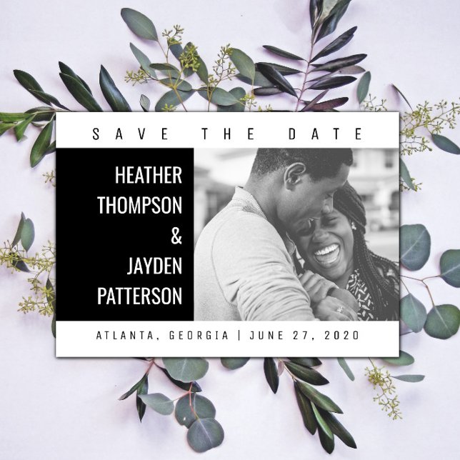 Reserve A Data Foto geométrica em negrito Salvar a Data | Preto (Black Bold Geometric Photo Save the Date)