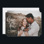 Reserve A Data Foto geométrica floral de casamento fotográfico<br><div class="desc">Foto geométrica floral de casamento fotográfico para salvar a data. Em roxos,  rosas,  marrons e verde. Interpretação moderna de casamento rústico com caligrafia manuscrita.</div>