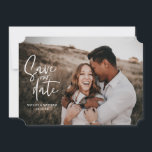 Reserve A Data Foto geométrica floral de casamento fotográfico<br><div class="desc">Foto geométrica floral de casamento fotográfico para salvar a data. Em roxos,  rosas,  marrons e verde. Interpretação moderna de casamento rústico com caligrafia manuscrita.</div>