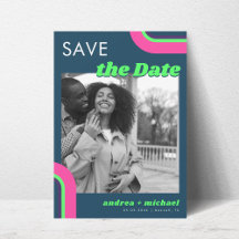 Foto Groovy Retro Save The Date – Turquesa e Arco-