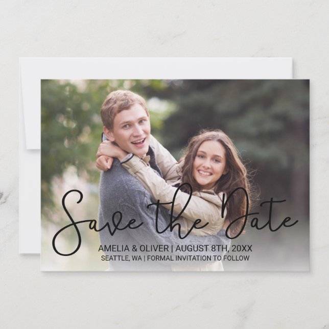 Reserve A Data Foto Horizontal de Script Moderno Salvar a Data (Frente)