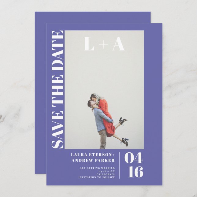 Reserve A Data Foto inicial azul roxo moderno salvar a data (Frente/Verso)