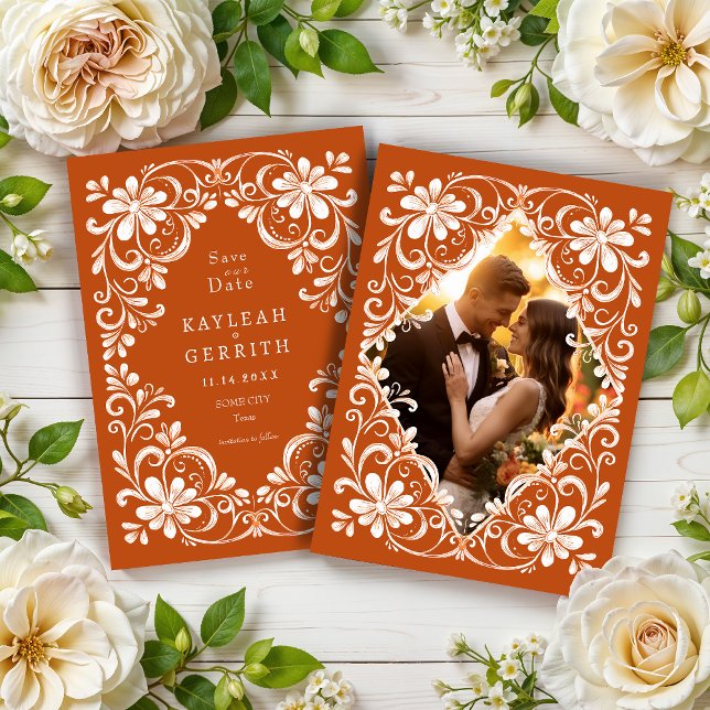 Reserve A Data Foto Laranja Escuro Shabby Chic Save The Date (Criador carregado)