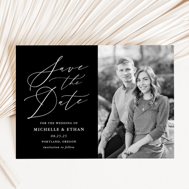 Reserve A Data Foto Mínima de Caligrafia Preta e Branca (Criador carregado)