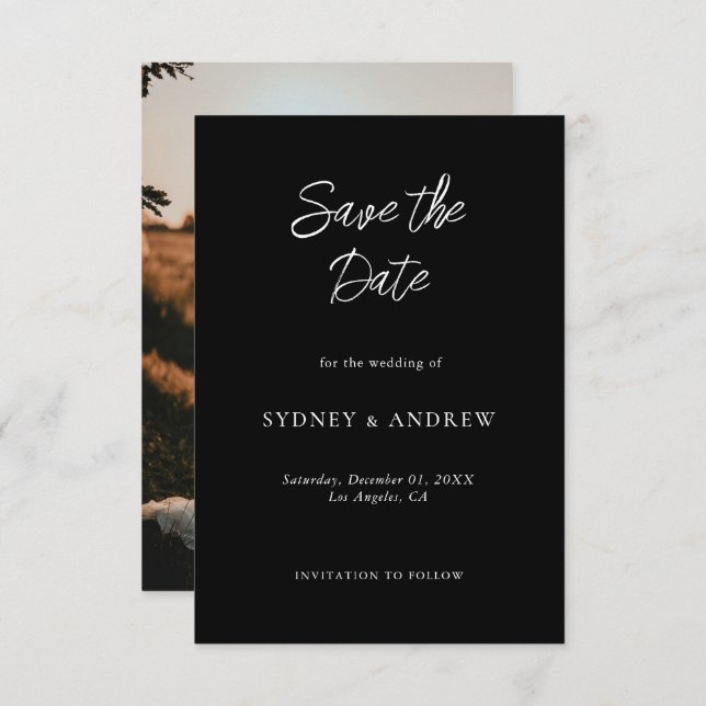 Reserve A Data Foto Mínima Romântica Chic Black (Frente/Verso)