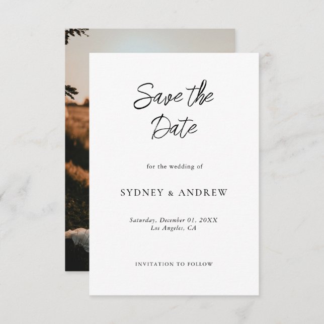 Reserve A Data Foto Mínima Romântica Chic Black & White (Frente/Verso)