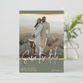 Reserve A Data Foto minimalista do Ouro verde do Sage do Código Q