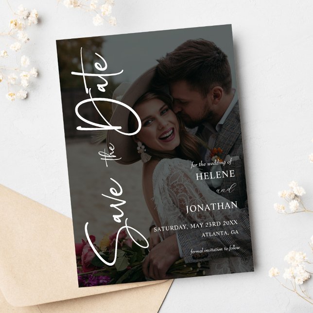 Reserve A Data Foto minimalista elegante (Photo Minimal Calligraphy Wedding Save The Date)