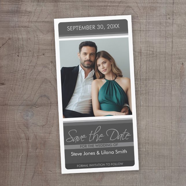 Reserve A Data Foto Minimalista Moderna (Save the Date - Modern Charcoal Grey Wedding)