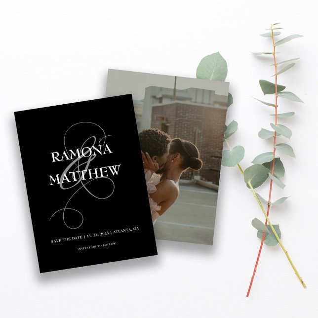 Reserve A Data Foto Moderna em Preto e Branco com E comercial (Criador carregado)