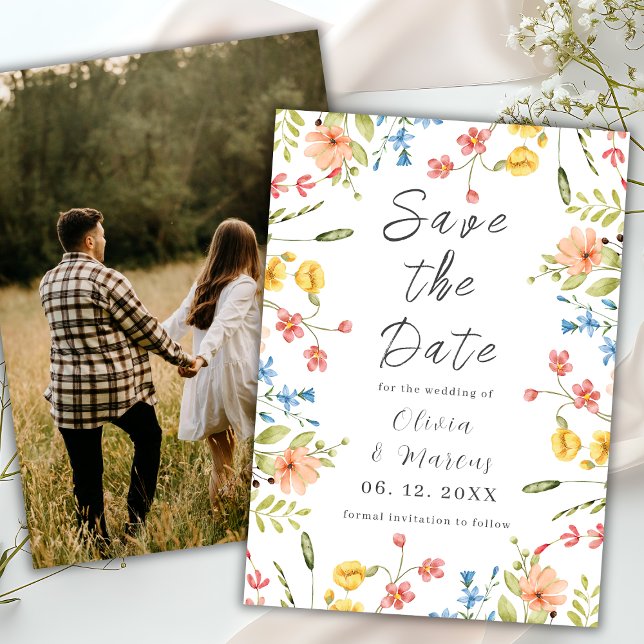 Reserve A Data Foto Moderna Flores Selvagens Simples Branco (Criador carregado)