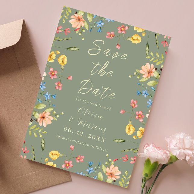 Reserve A Data Foto Moderna Flores Selvagens Simples Verde (Criador carregado)