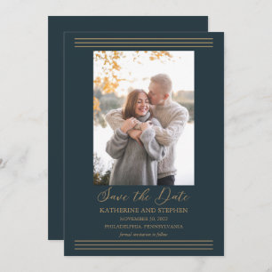 Reserve A Data Foto moderna minimalista Dourada Teal escuro