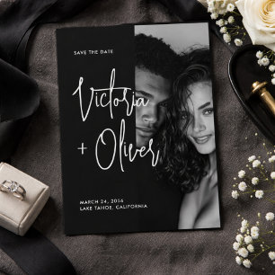 Reserve A Data Foto Moderna Minimalista em Preto e Branco