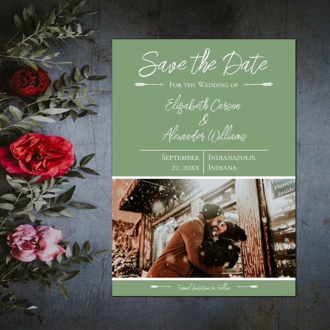 Reserve A Data Foto Moderna Salvar Data | Verde Musgo (Modern Photo Save the Date - Moss Green)