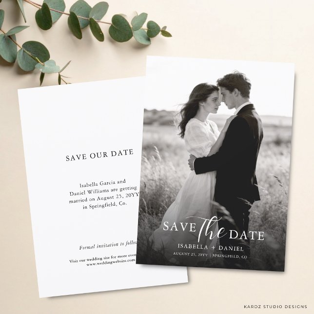 Reserve A Data Foto Moderna Simples e Elegante (The front and back of the invitation shown in a 5x7-inch size. Choose size, paper, and corner style.)