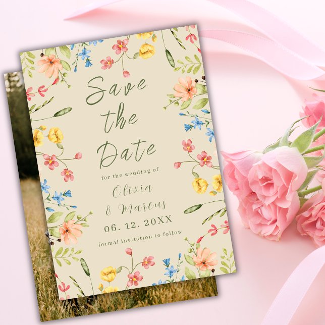 Reserve A Data Foto Moderna Simples Flores Selvagens bege (Criador carregado)