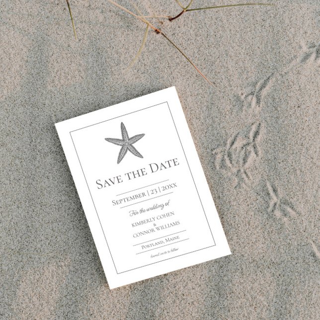 Reserve A Data Foto Monograma da Estrela-do-Mar Branca (White Starfish Monogram Photo Save the Date)