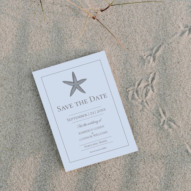 Reserve A Data Foto Monograma de Estrela-do-Mar Azul (Blue Starfish Monogram Photo Save the Date)