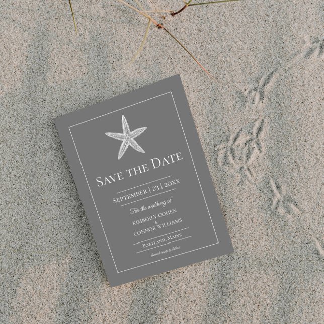 Reserve A Data Foto Monograma de Estrela-do-Mar Cinza (Gray Starfish Monogram Photo Save the Date)