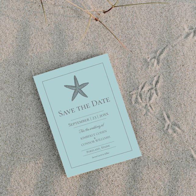 Reserve A Data Foto Monograma Estrela-do-Mar Turquesa (Teal Starfish Monogram Photo Save the Date)