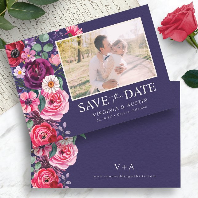 Reserve A Data Foto oral Colorida (Colorful Floral Photo Save The Date Card Monogrammed by Painted Paperie
)
