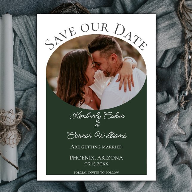 Reserve A Data Foto Oval Simples Salvar a Data | Emerald Green (Emerald Green Simple Oval Photo Save the Date)