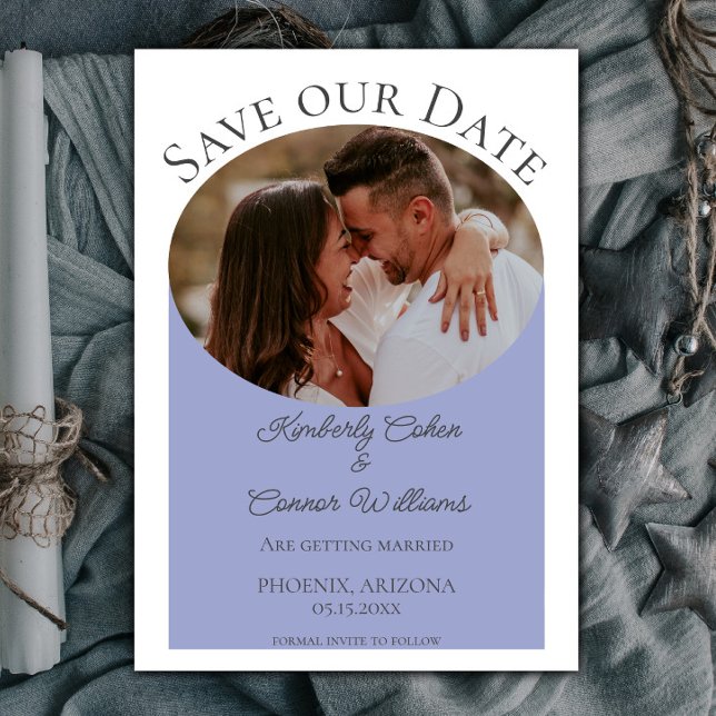 Reserve A Data Foto Oval Simples Salvar a Data | Periwinkle (Periwinkle Simple Oval Photo Save the Date)