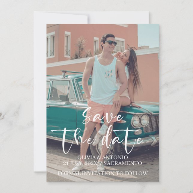 Reserve A Data Foto personalizada Casamento simples moderno minim (Frente)