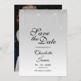 Reserve A Data Foto personalizada Diamantes Prateados Casamento S