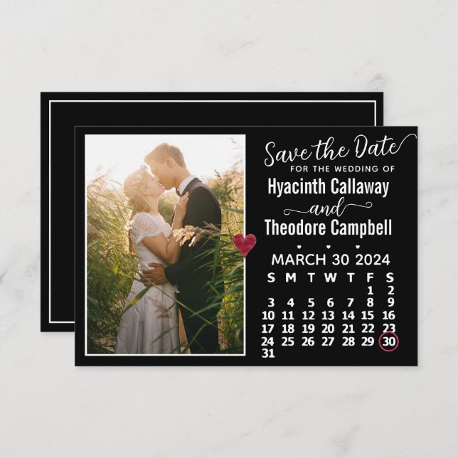 Reserve A Data Foto personalizada do calendário de casamento de m (Frente/Verso)