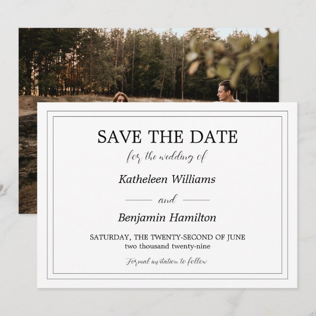 Reserve A Data Foto Preta e Branca no Verso Casamento Formal (Frente/Verso)