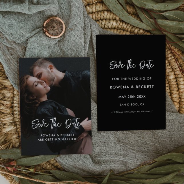 Reserve A Data Foto preta minimalista moderna (Criador carregado)