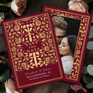 Reserve A Data Foto Red Royal Medieval de Casamento de Espadas