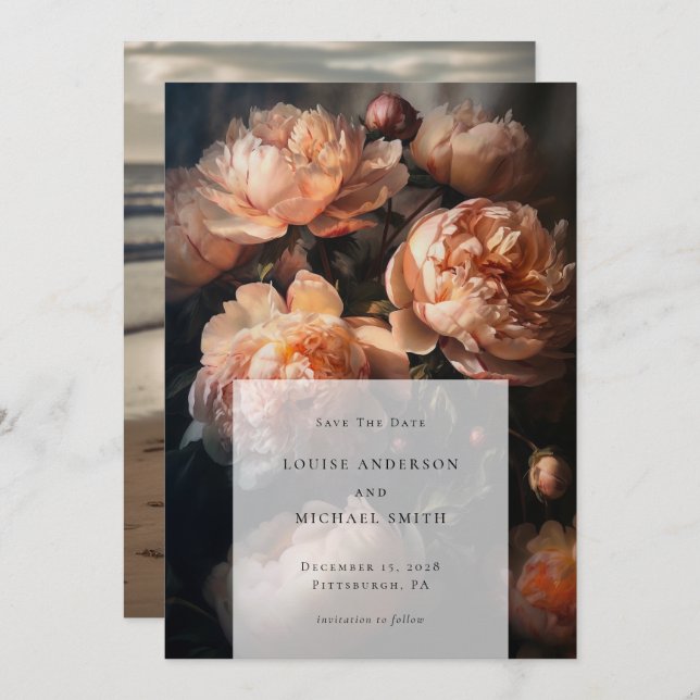 Reserve A Data Foto Romântica De Casamento Floral Peach Pastel Pe (Frente/Verso)