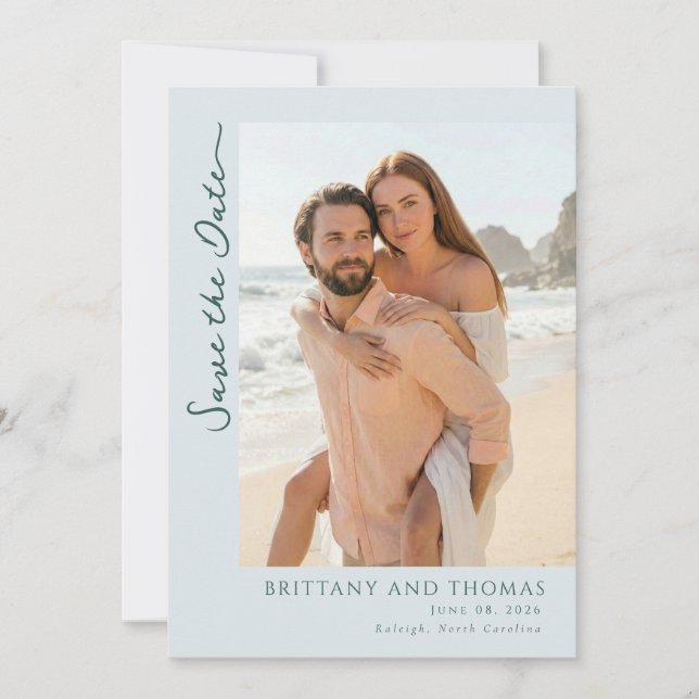 Reserve A Data Foto Romântica de Praia em Pastel (Frente)