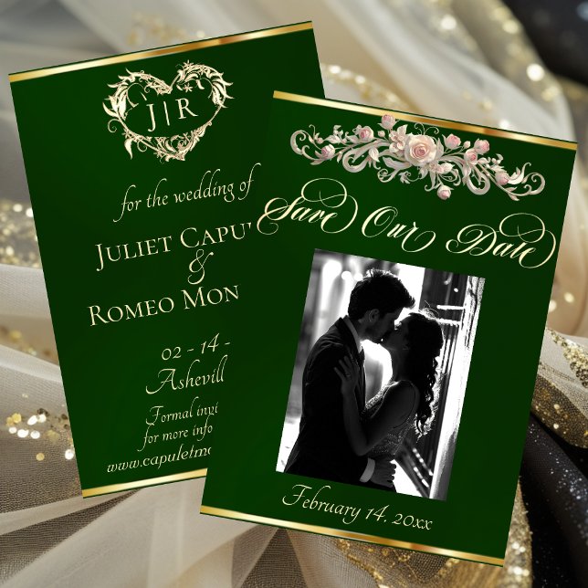 Reserve A Data Foto, Rosas & Monograma - Esmeralda (Criador carregado)