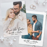 Reserve A Data Foto Roteiro Simples Casamento Minimalista<br><div class="desc">Cartão de Save the Date Minimalista Simples para Casamento. Este design atemporal apresenta fotos na frente e no verso, cada uma com bordas arredondadas para um toque suave e elegante. A foto da frente ocupa todo o espaço, com um efeito de gradiente transparente branco na parte inferior que se funde...</div>