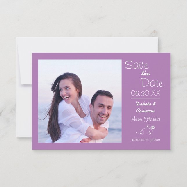 Reserve A Data Foto Roxa Horizontal - 3x5 Salvar a Data (Frente)